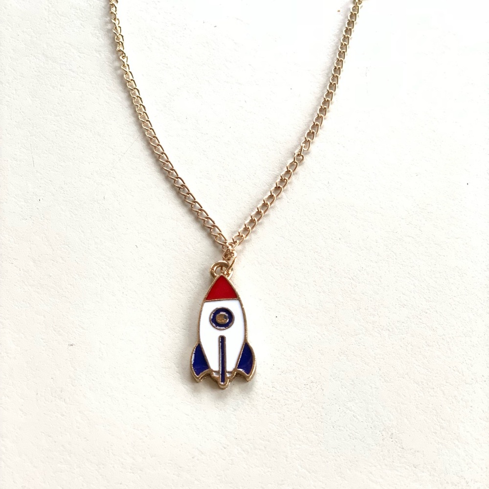 NEW Colorful Rocket Space Series Necklace Gold